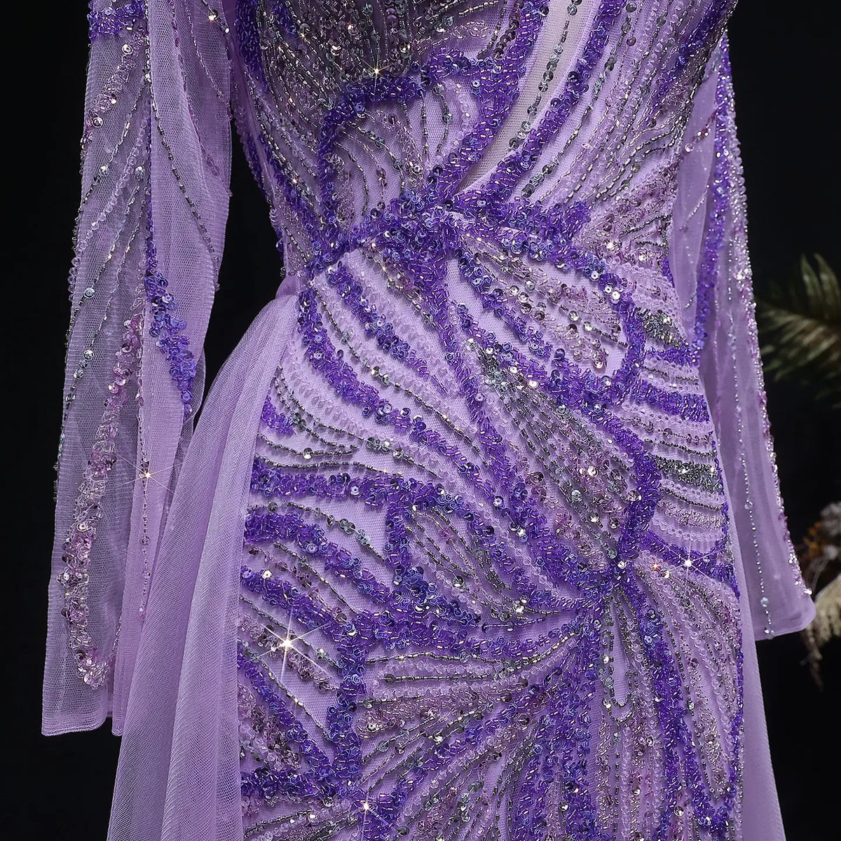 Luxury Green Beaded High-Slit Evening Dress with Overskirt SS160 