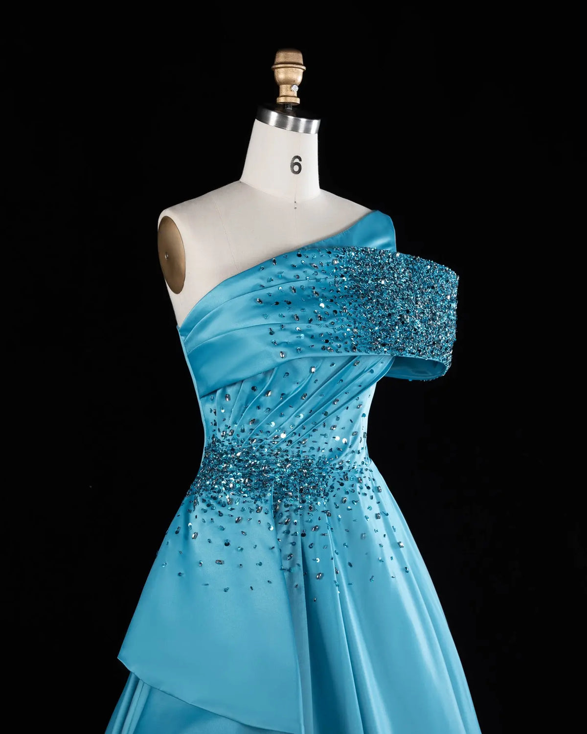 Blue One Shoulder Sequins Satin Evening Gown XD043-5