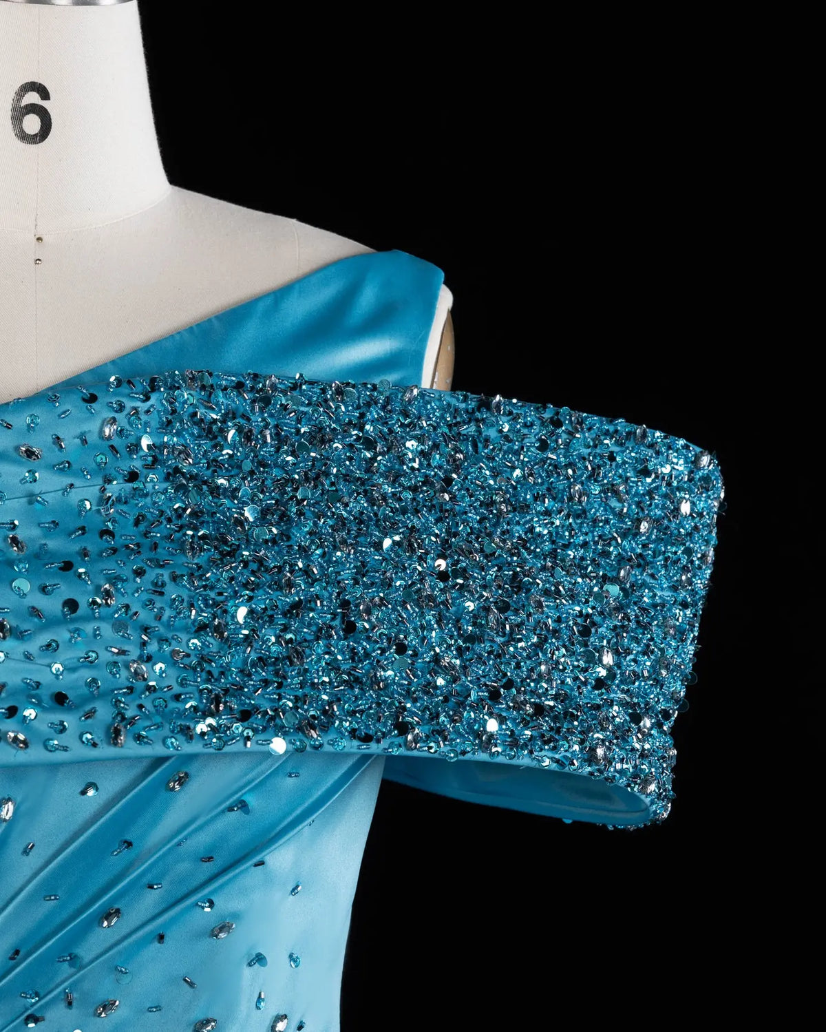 Blue One Shoulder Sequins Satin Evening Gown XD043-7