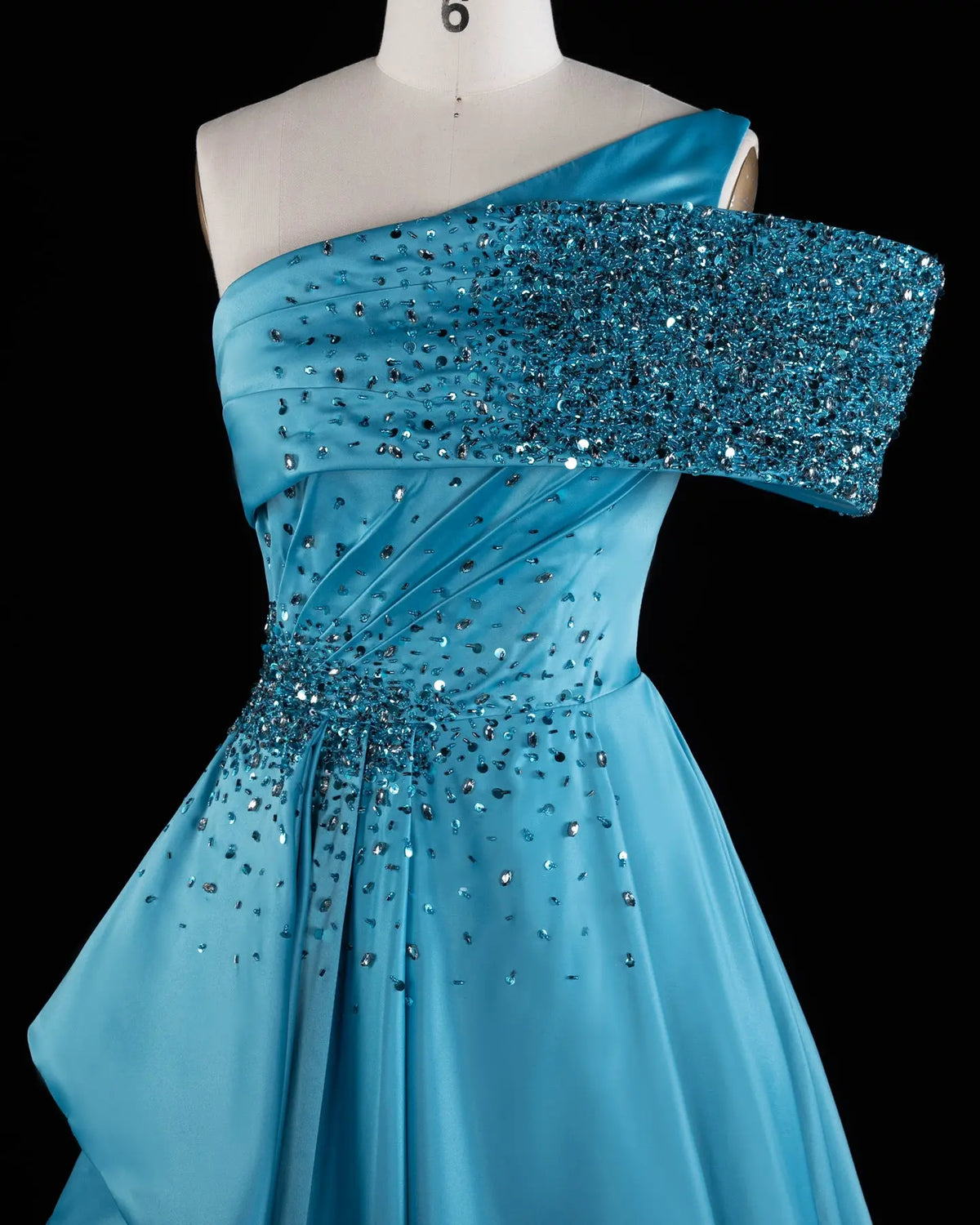 Blue One Shoulder Sequins Satin Evening Gown XD043-8