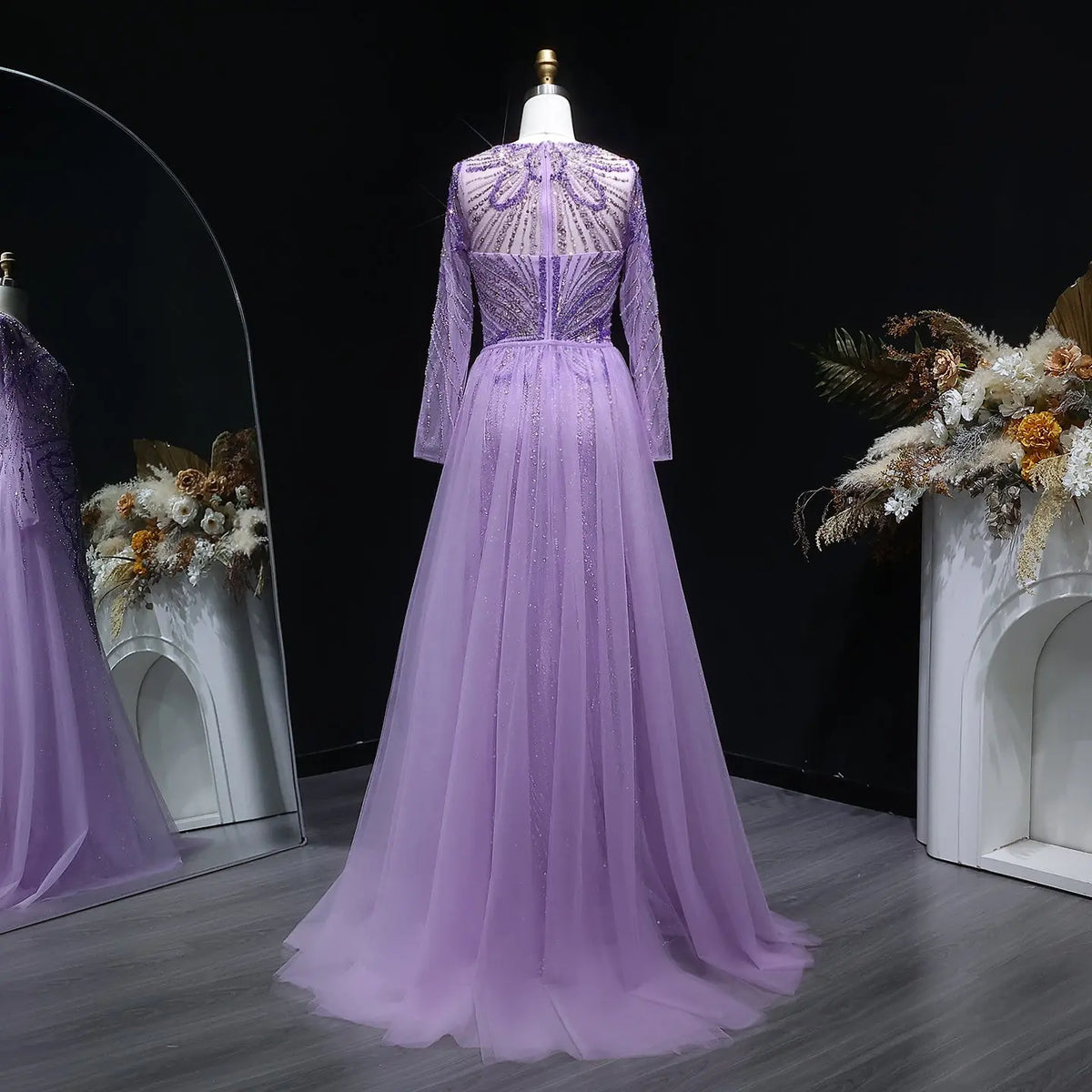 Luxury Green Beaded High-Slit Evening Dress with Overskirt SS160 