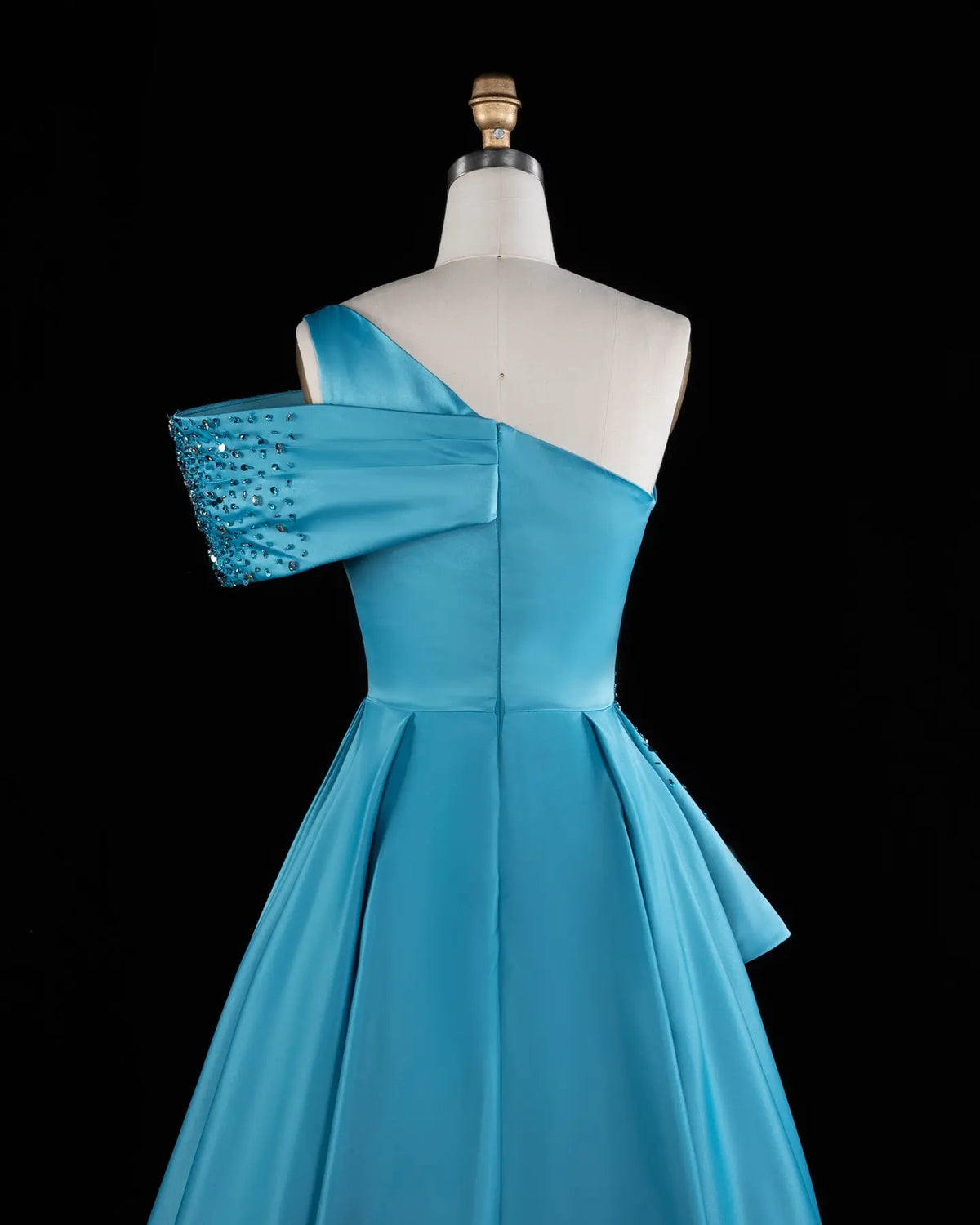 Blue One Shoulder Sequins Satin Evening Gown XD043-11