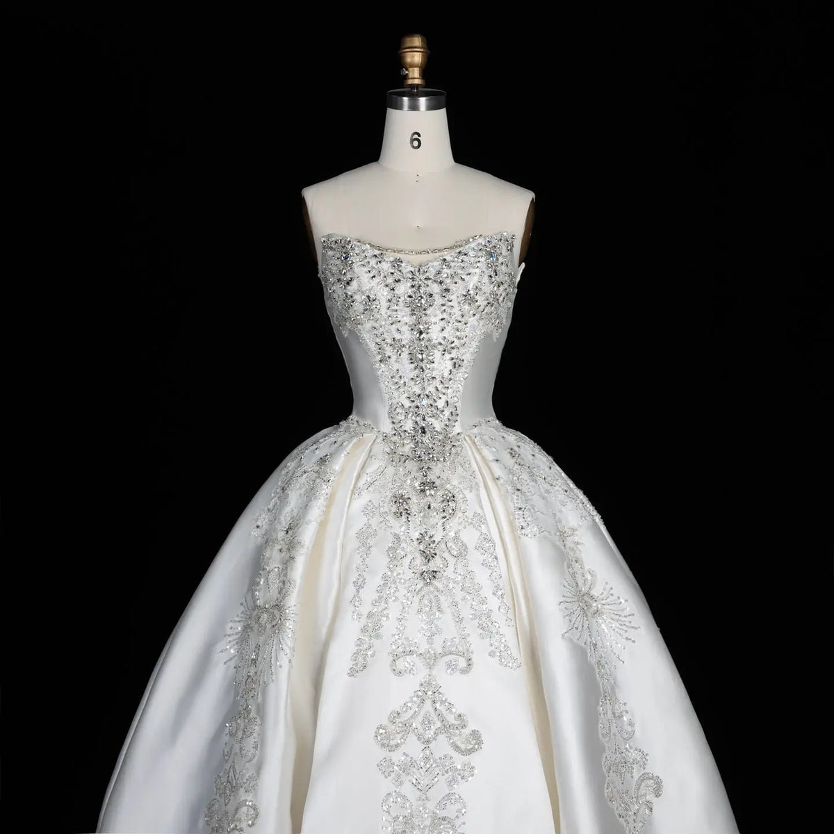 White Satin Strapless Beaded Lace Ball Gown SW676