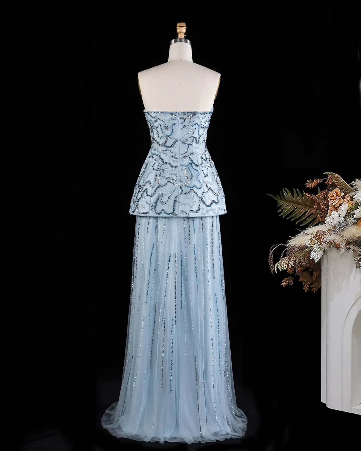 Rose Pink Crystal Sequin Two Piece Evening Dress SS218-20