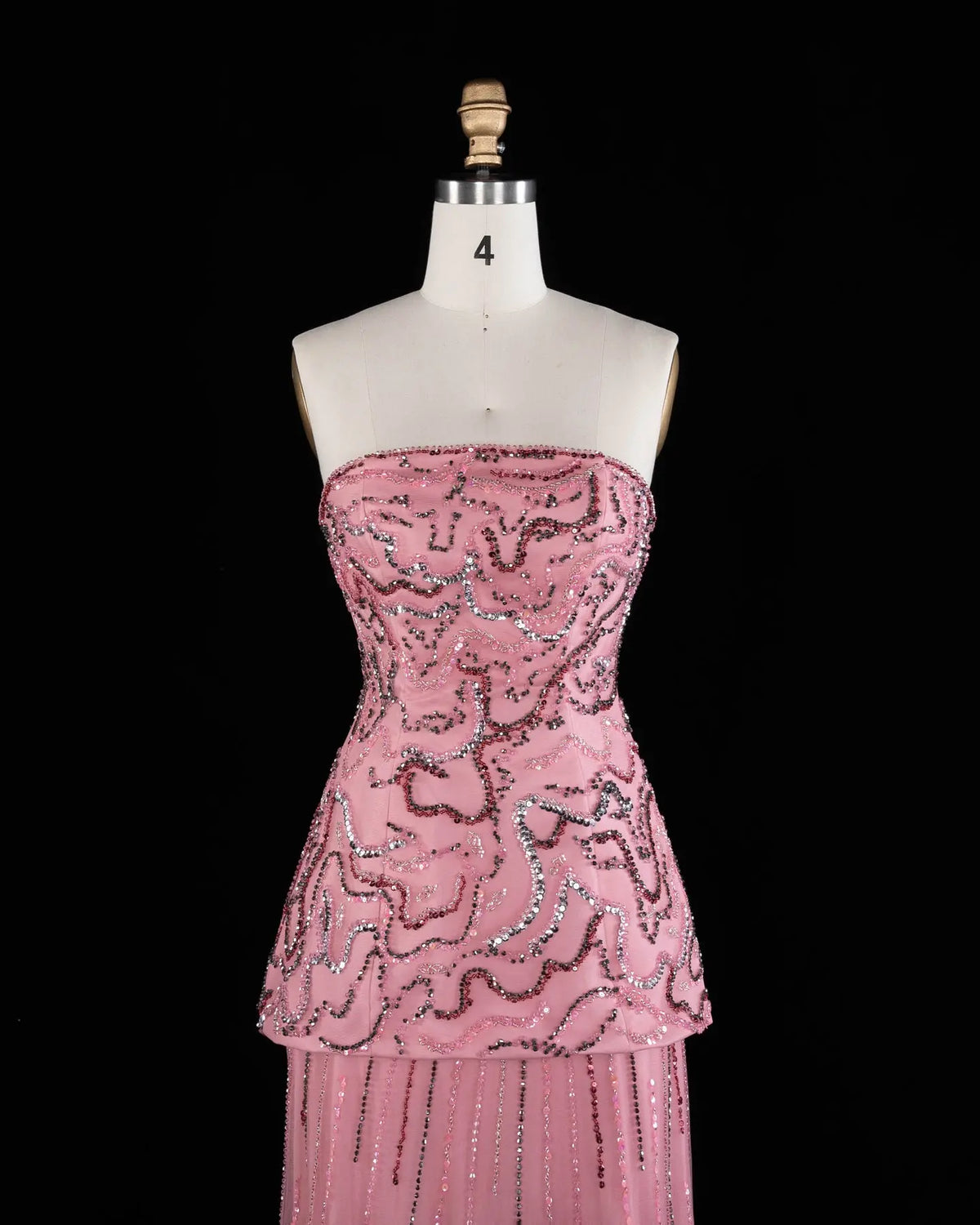Rose Pink Crystal Sequin Two Piece Evening Dress SS218-4