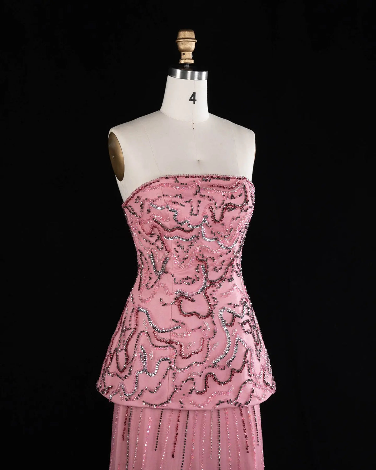 Rose Pink Crystal Sequin Two Piece Evening Dress SS218-5