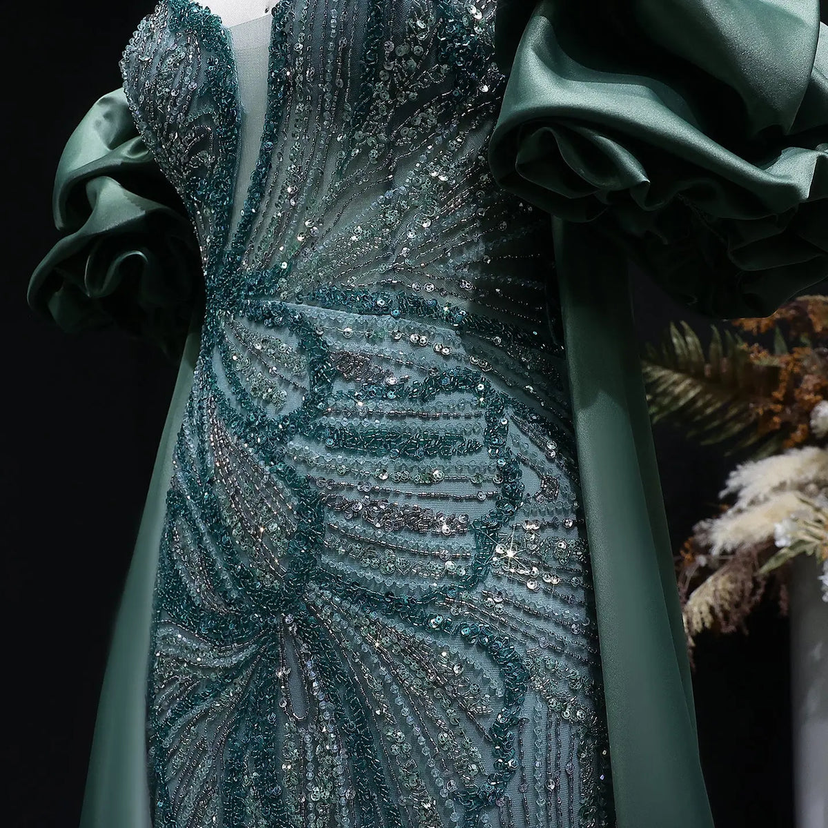 Luxury Lilac Beaded Cape High-Slit Evening Dress with Cap Sleeve SS157 