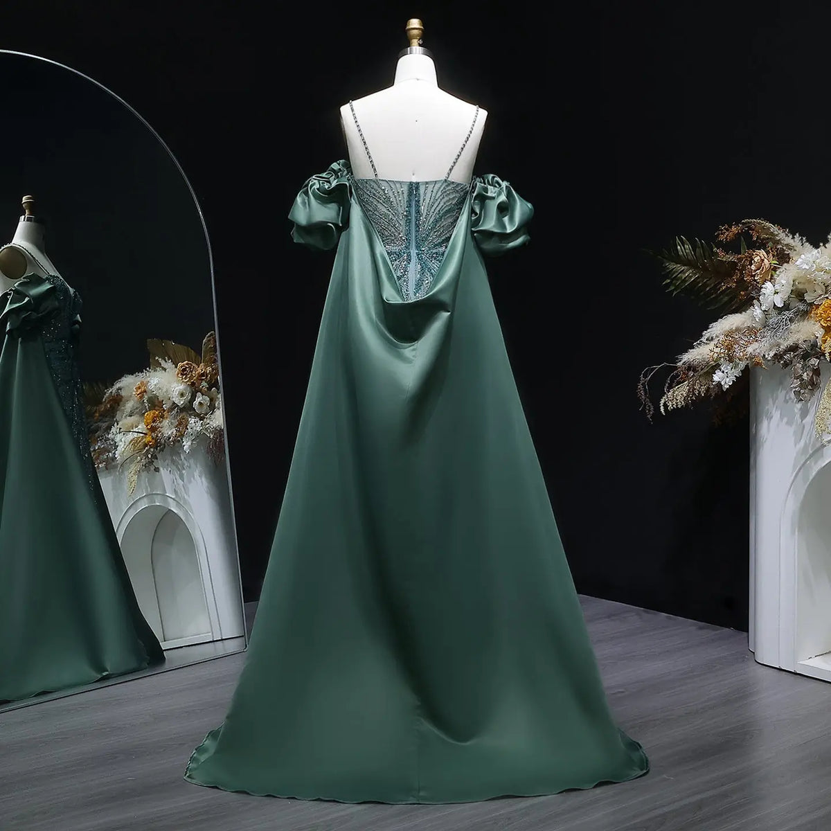 Luxury Lilac Beaded Cape High-Slit Evening Dress with Cap Sleeve SS157 