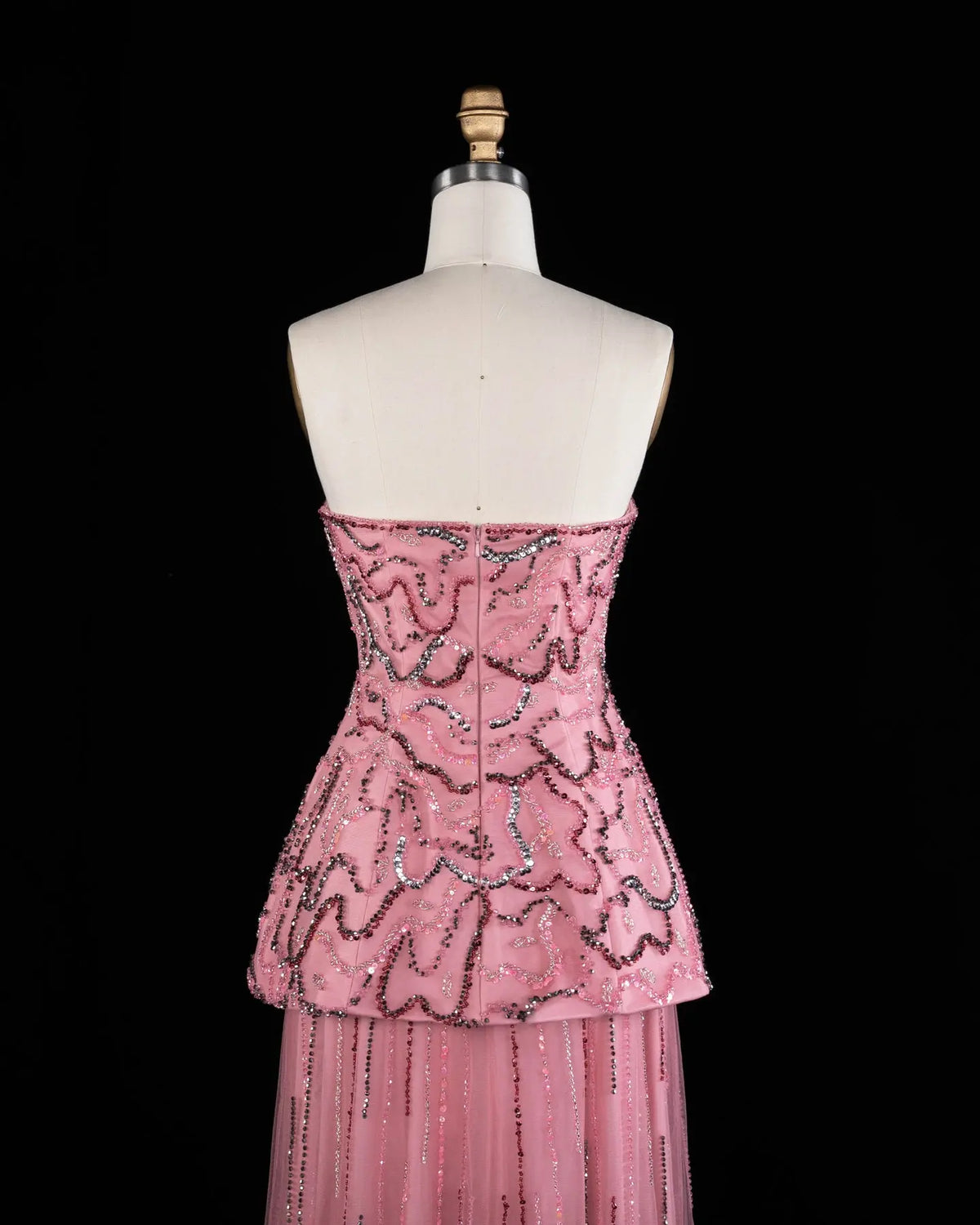 Rose Pink Crystal Sequin Two Piece Evening Dress SS218-9