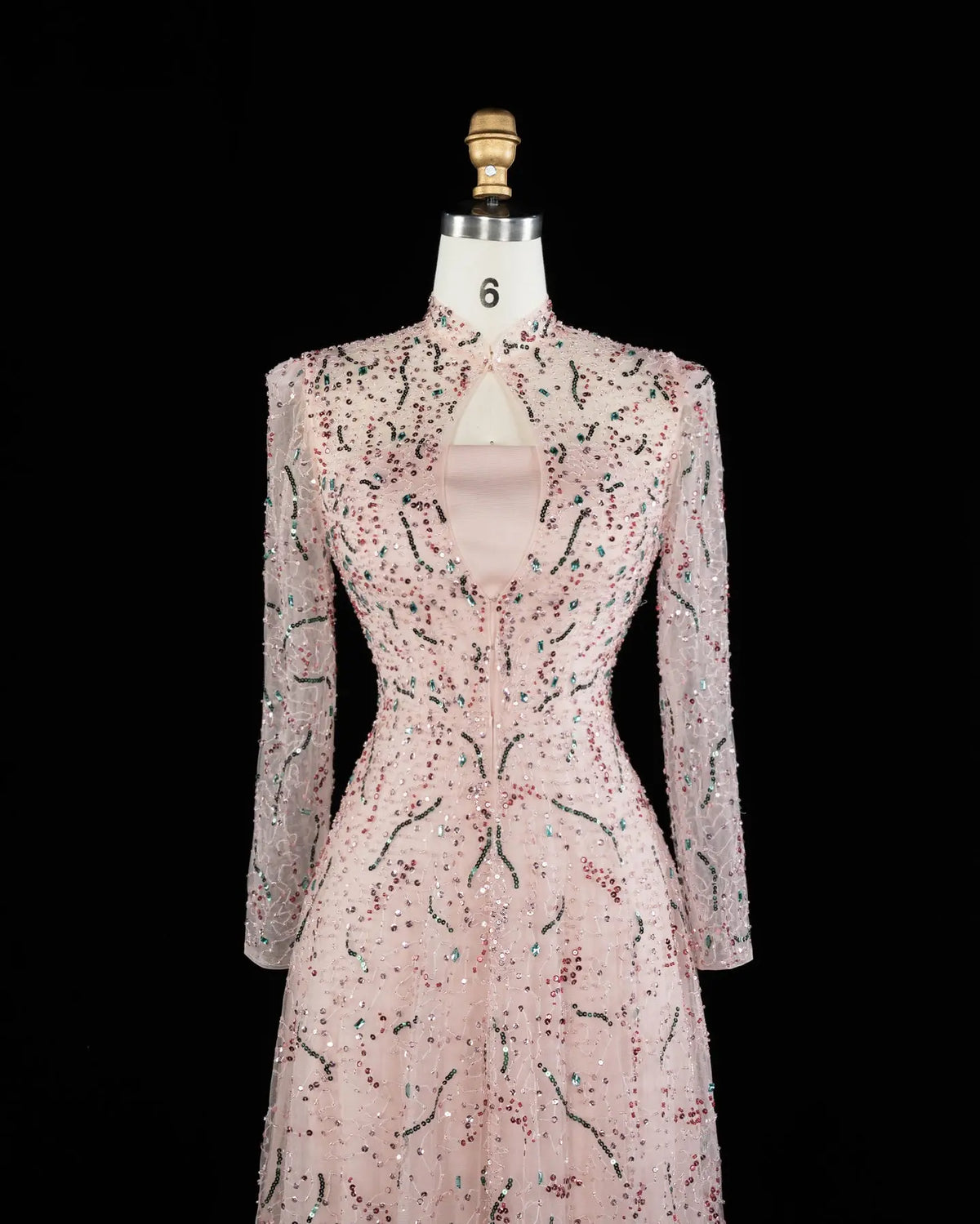 Gold Long Sleeve Sheer Evening Gown XD020-14