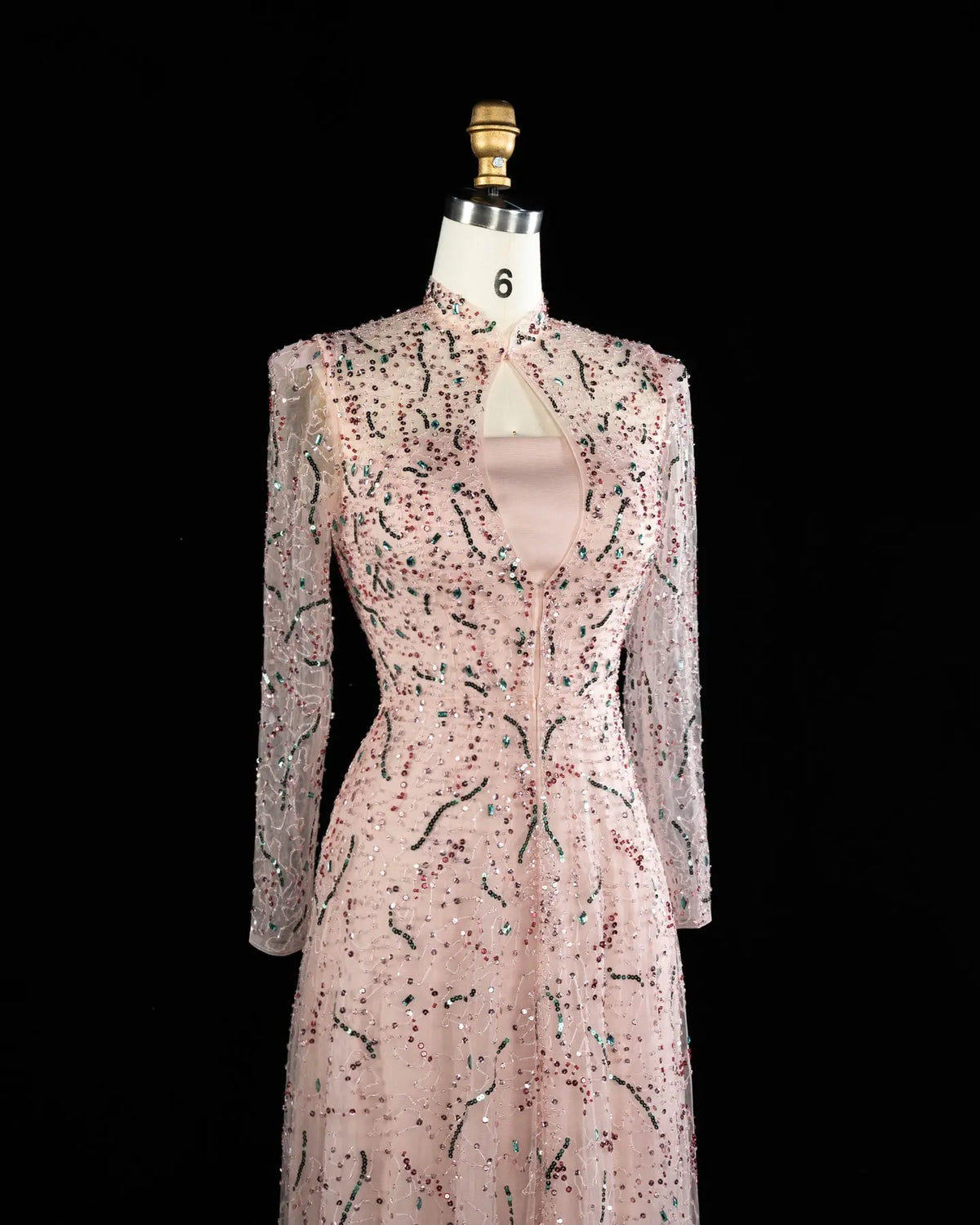Gold Long Sleeve Sheer Evening Gown XD020-15