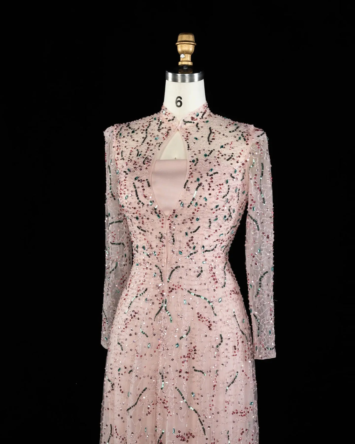 Gold Long Sleeve Sheer Evening Gown XD020-16