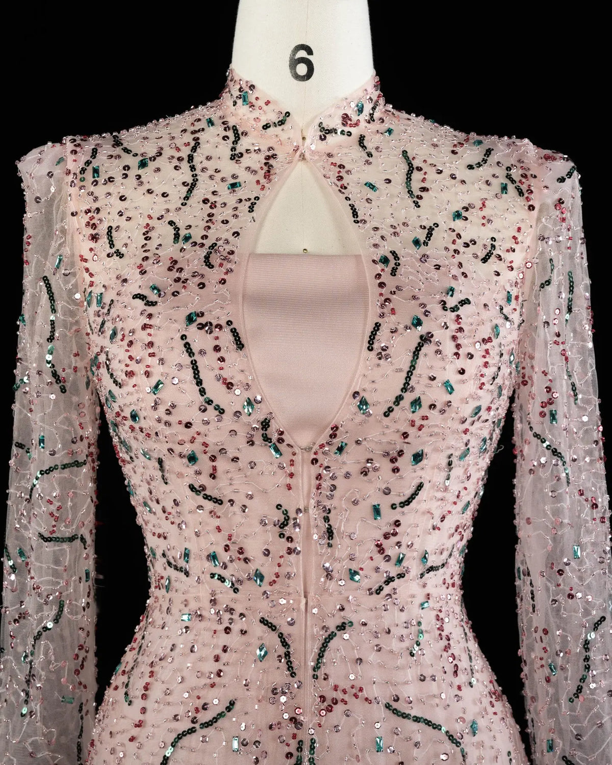 Gold Long Sleeve Sheer Evening Gown XD020-20