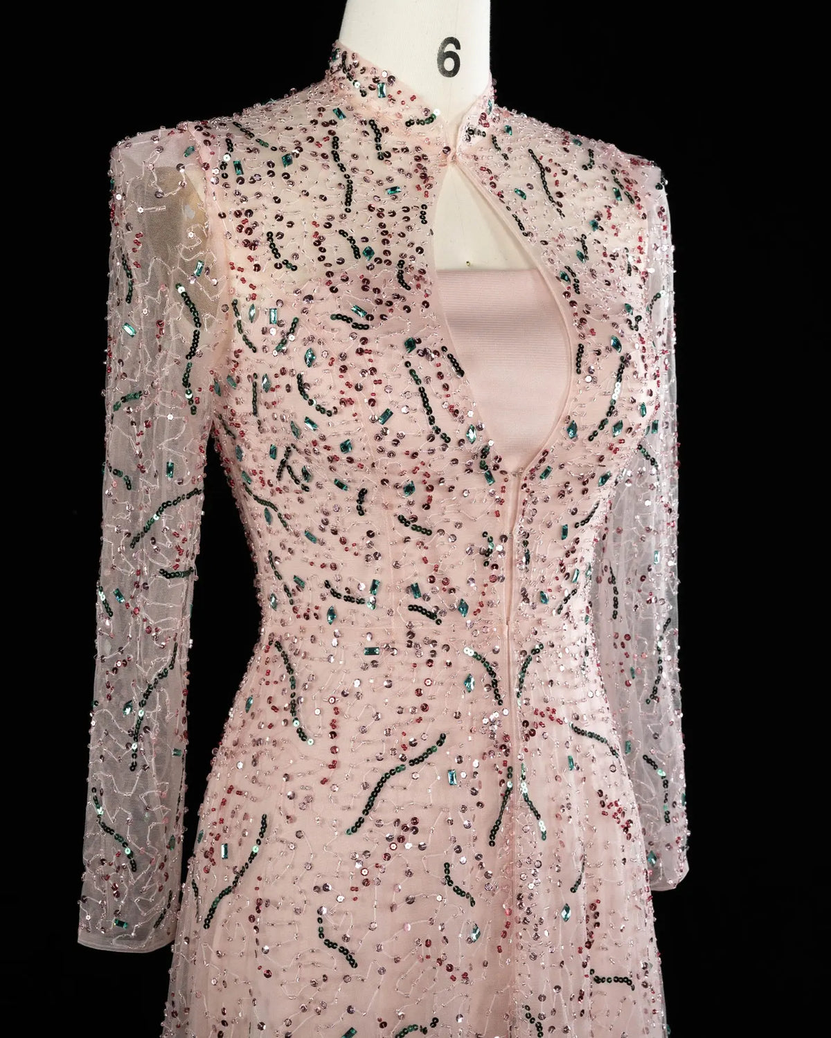Gold Long Sleeve Sheer Evening Gown XD020-21
