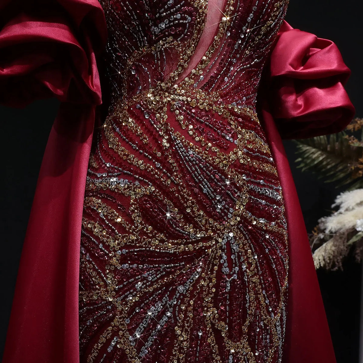 Luxury Lilac Beaded Cape High-Slit Evening Dress with Cap Sleeve SS157 