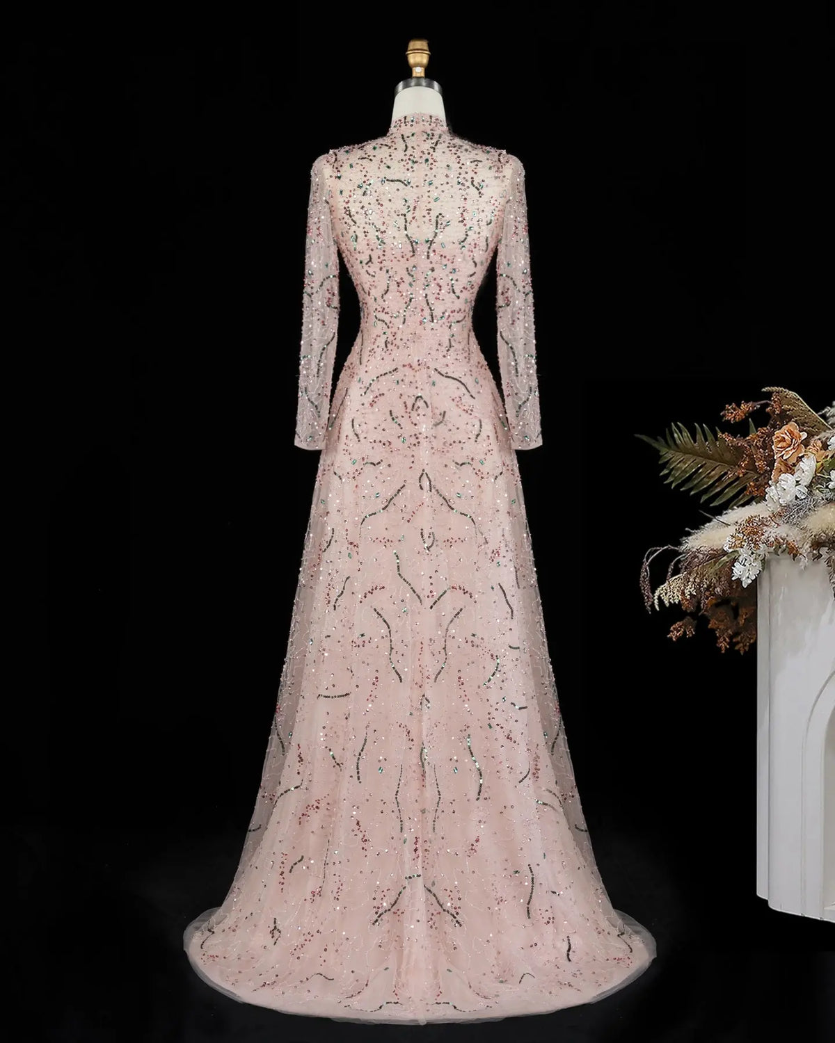Gold Long Sleeve Sheer Evening Gown XD020-18