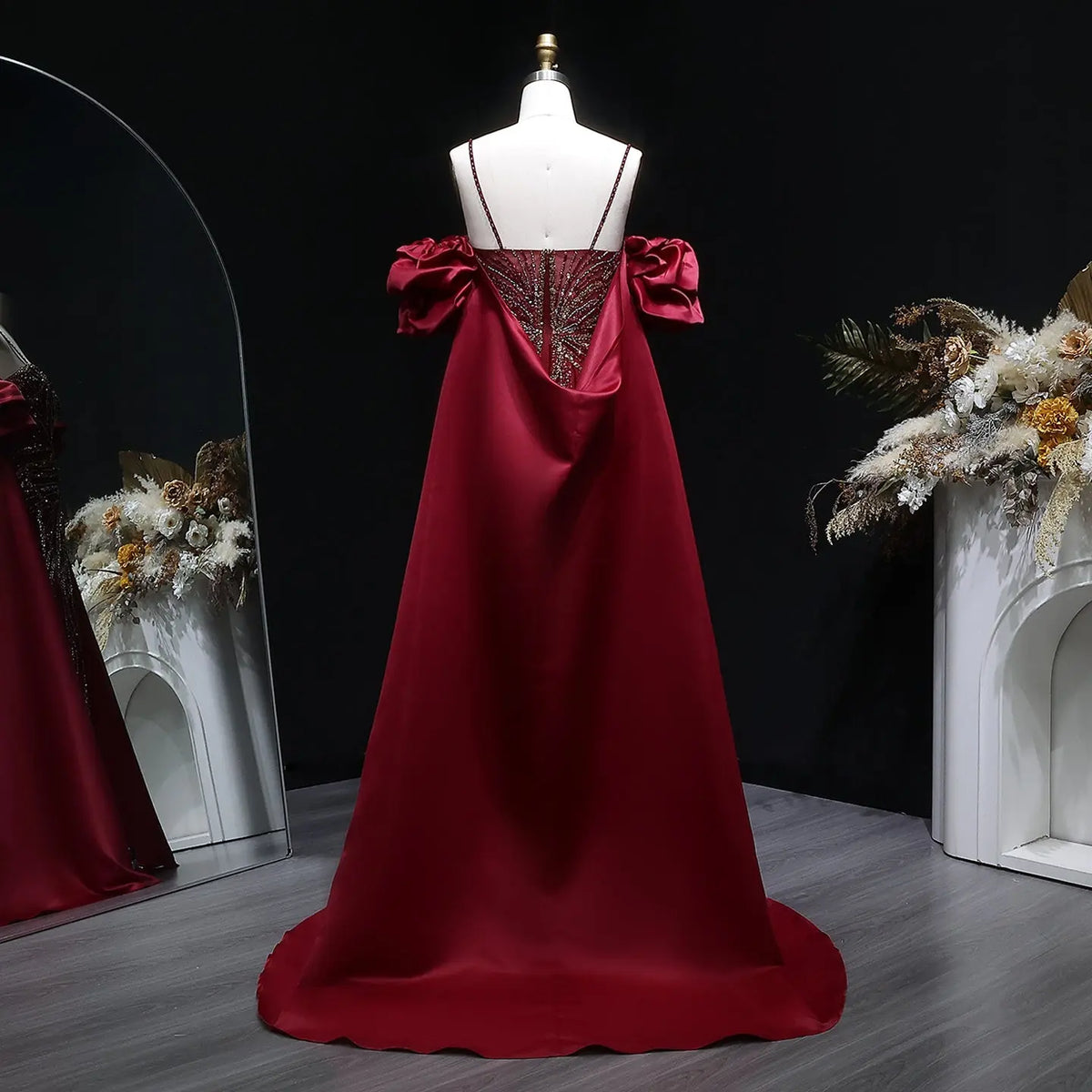 Luxury Lilac Beaded Cape High-Slit Evening Dress with Cap Sleeve SS157 