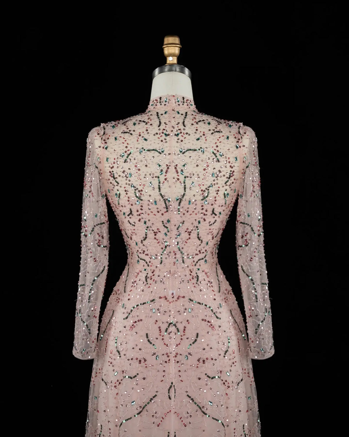 Gold Long Sleeve Sheer Evening Gown XD020-19