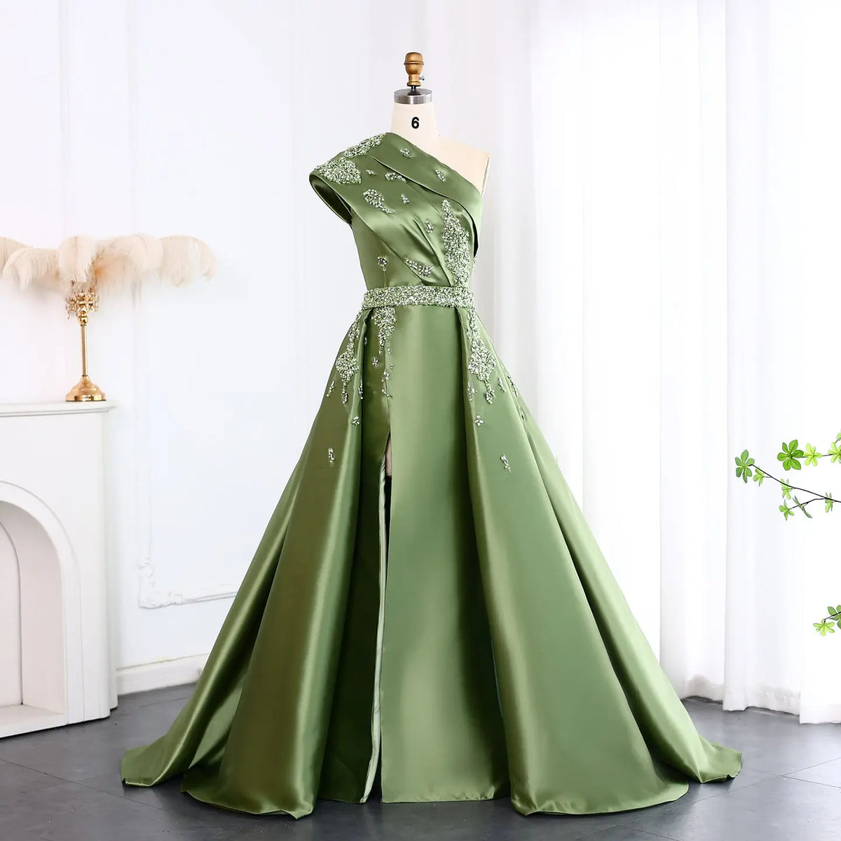 Luxury Green Crystal Evening Dress with Overskirt SS599