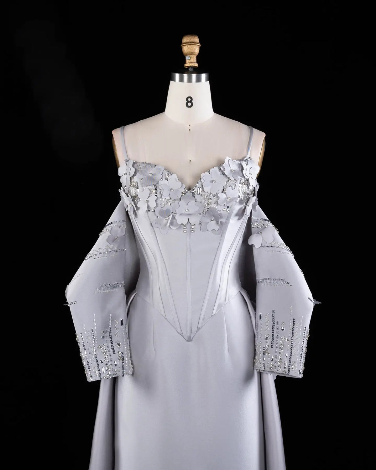 Gray Spaghetti Strap Floral Applique Evening Gown XD005-4