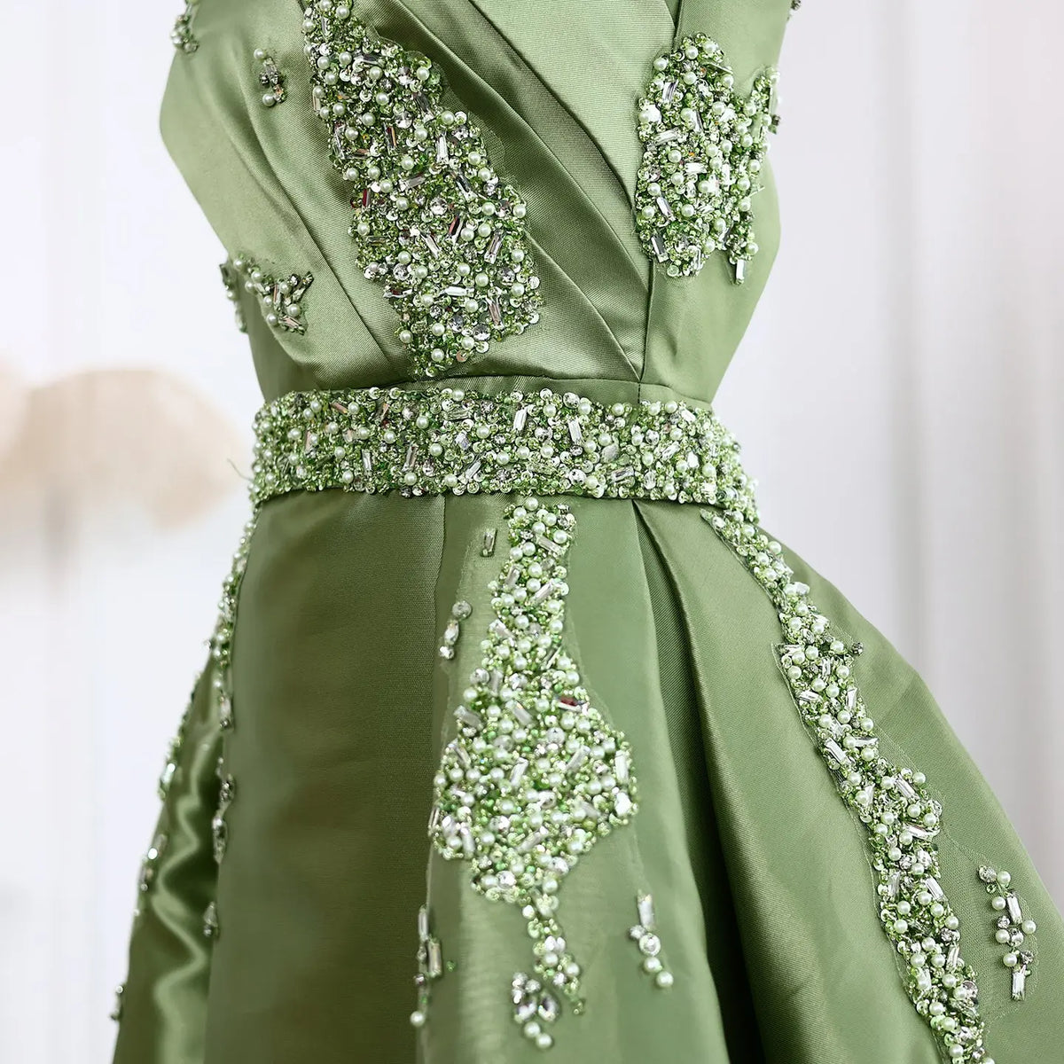 Glamorous Champagne Crystal with Overskirt Prom Dress SS599 Green / 8 Glamorous Champagne Crystal with Overskirt Prom Dress SS599 Green / 8