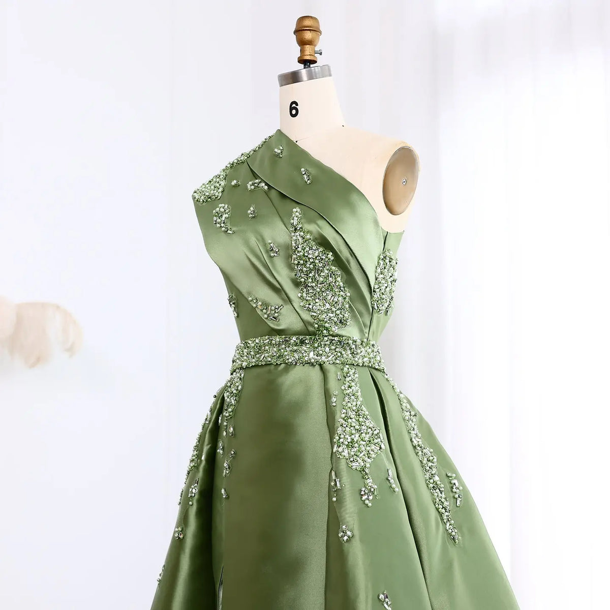 Glamorous Champagne Crystal With Overskirt Prom Dress SS599 Green / 8 Glamorous Champagne Crystal With Overskirt Prom Dress SS599 Green / 8