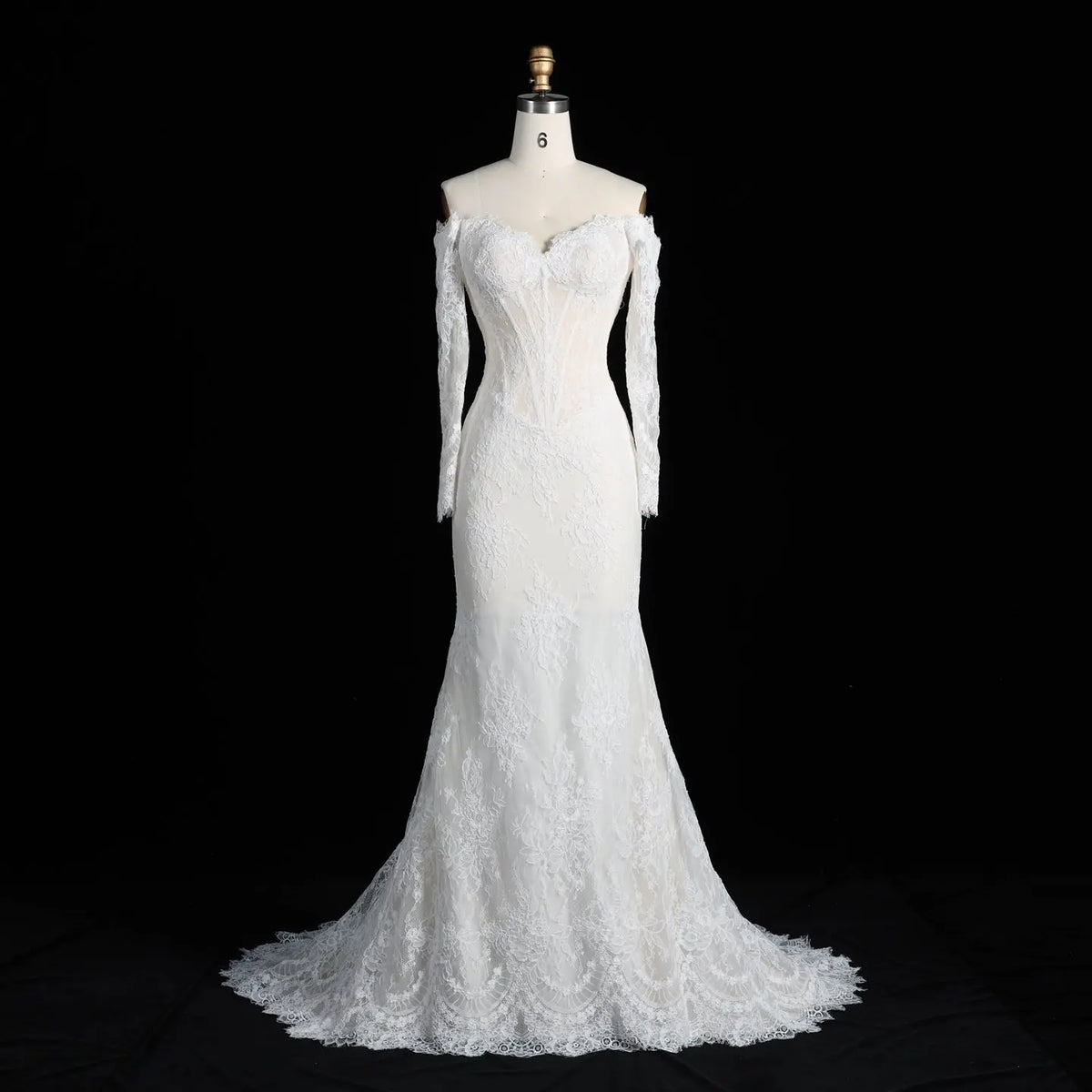 White Lace Off the Shoulder Mermaid Dress SW678