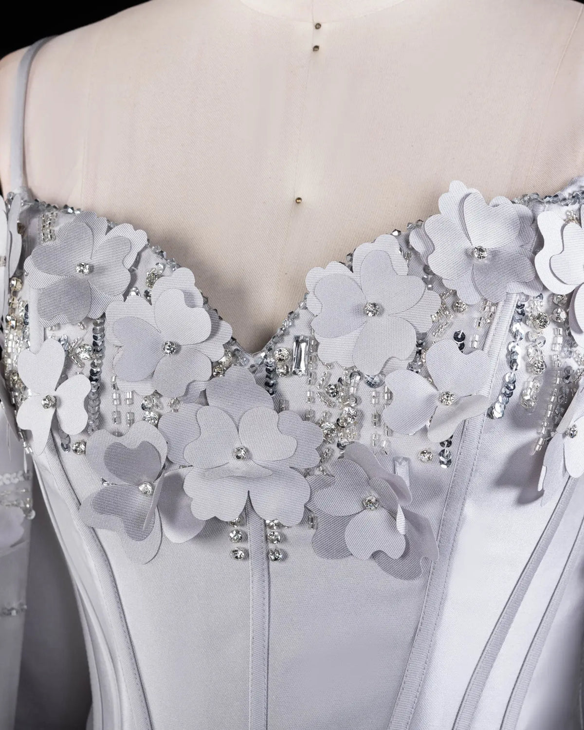 Gray Spaghetti Strap Floral Applique Evening Gown XD005-7