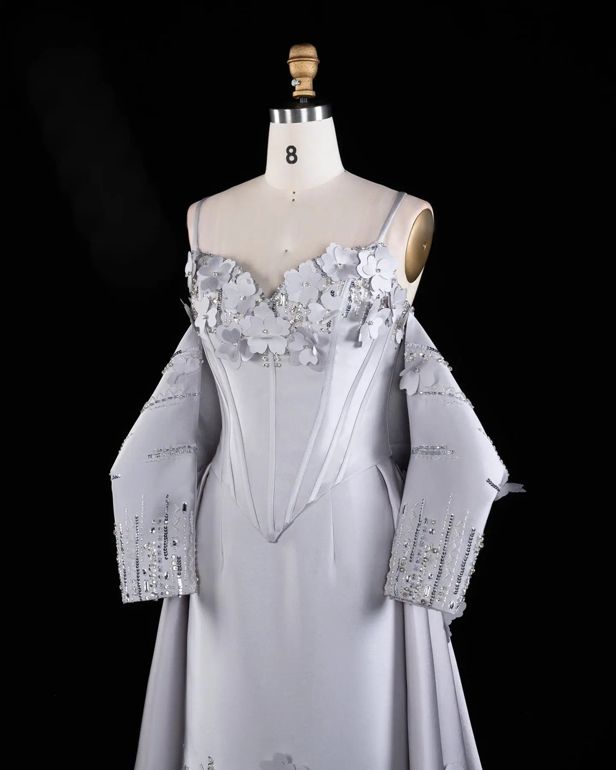 Gray Spaghetti Strap Floral Applique Evening Gown XD005-8