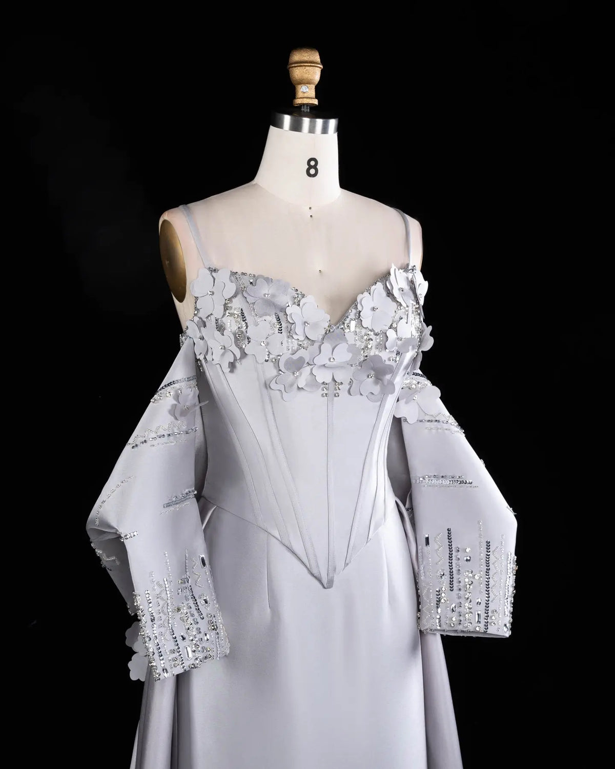 Gray Spaghetti Strap Floral Applique Evening Gown XD005-9