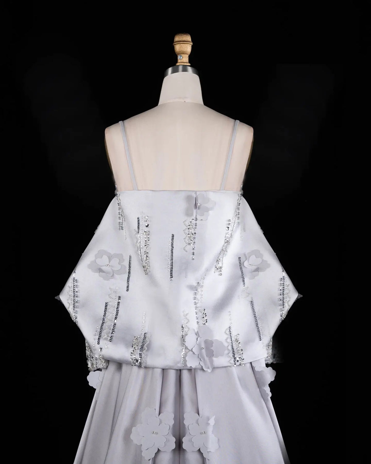 Gray Spaghetti Strap Floral Applique Evening Gown XD005-10