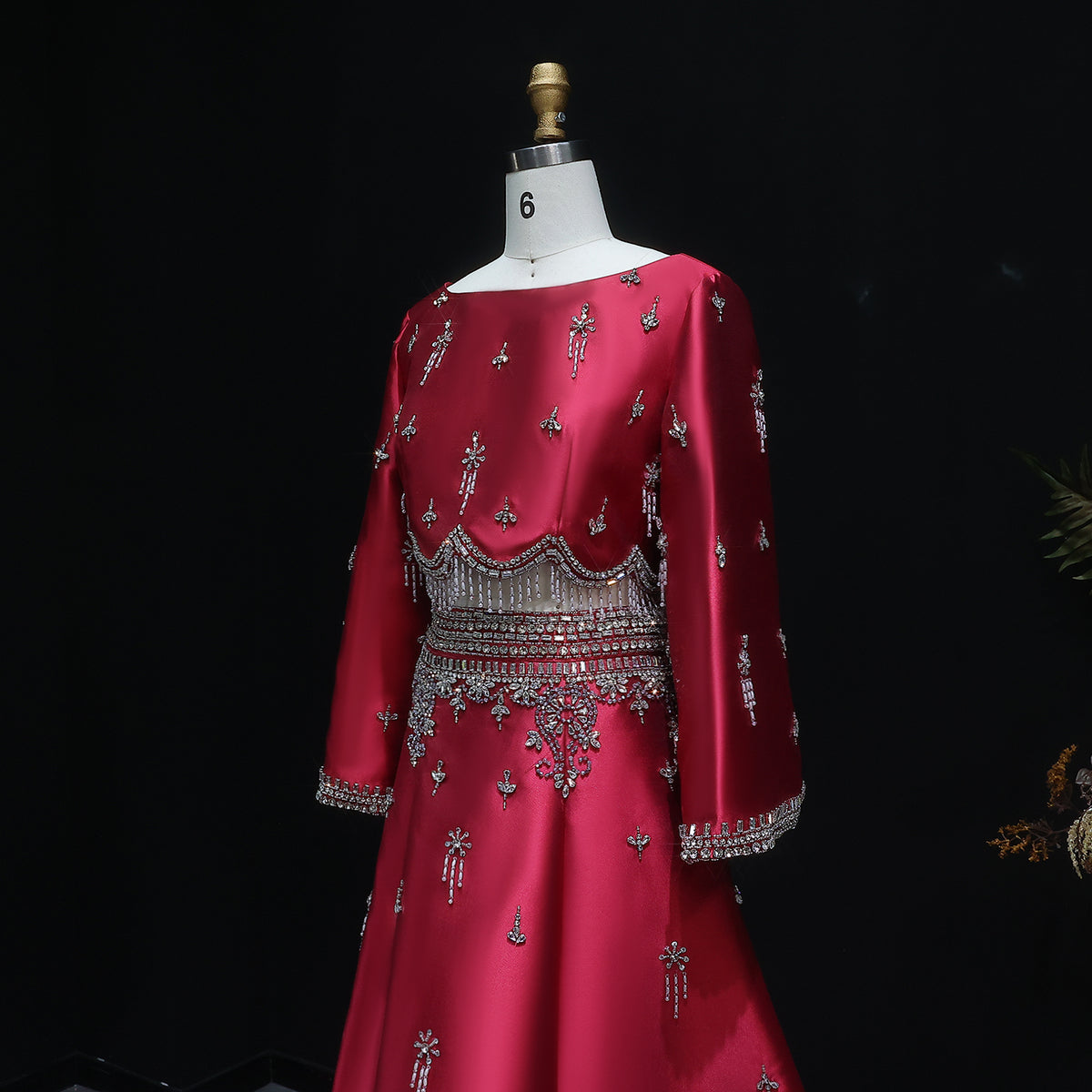 Luxury Burgundy Crystal Beaded 2 Piece Long Sleeve Evening Dress SS573 