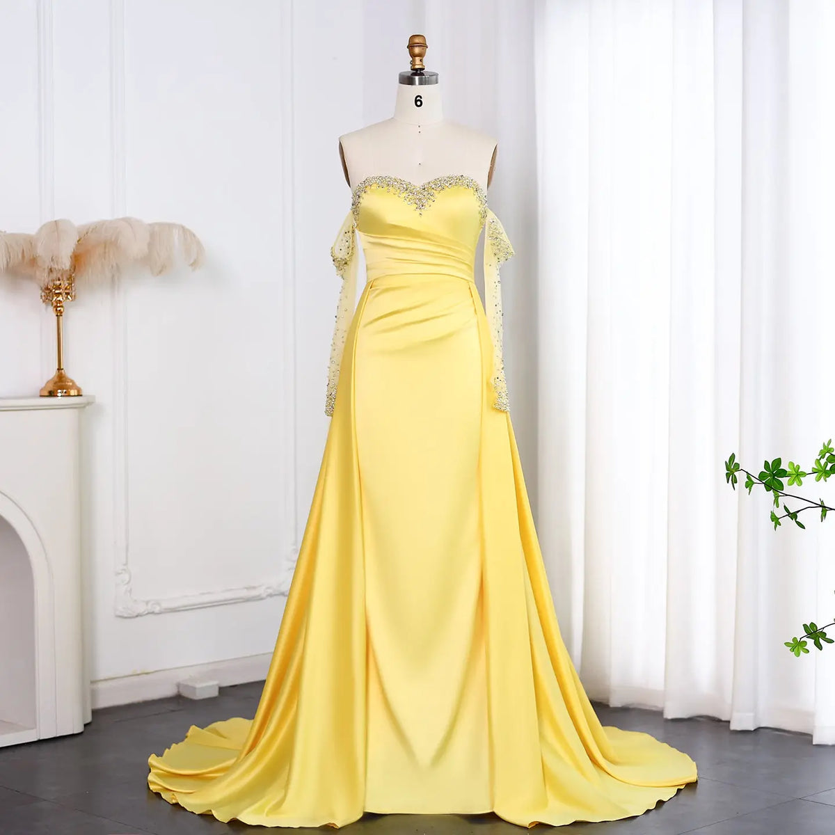 Final Sale Elegant Sweetheart Yellow Evening Dress with Gloves SS586 Final Sale Elegant Sweetheart Yellow Evening Dress with Gloves SS586