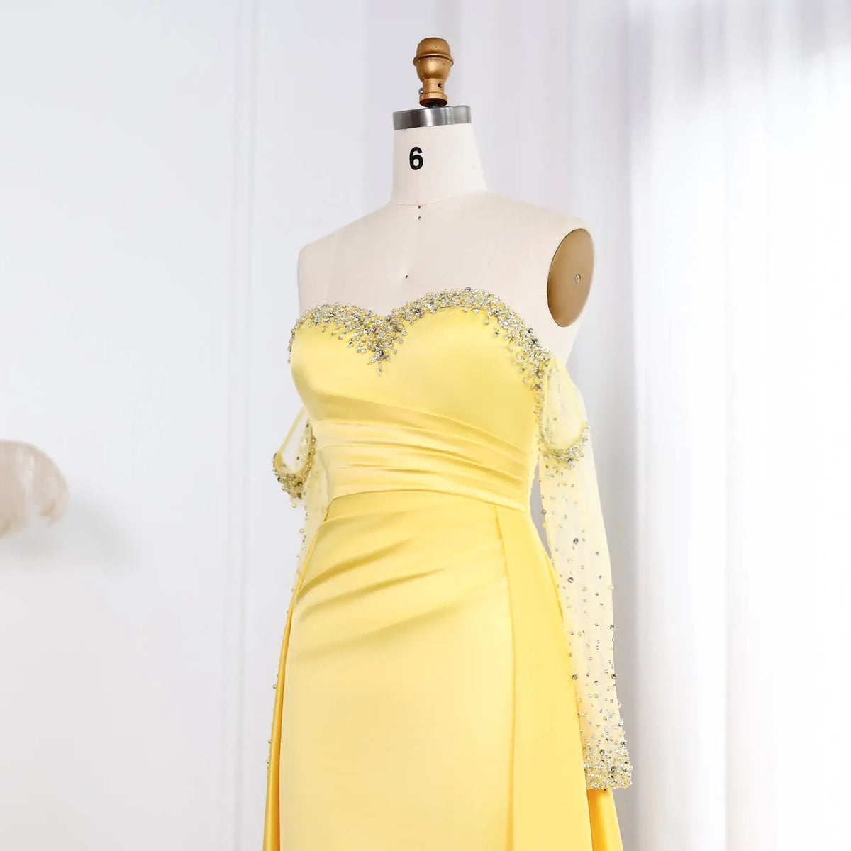 Final Sale Elegant Sweetheart Yellow Evening Dress with Gloves SS586 Final Sale Elegant Sweetheart Yellow Evening Dress with Gloves SS586