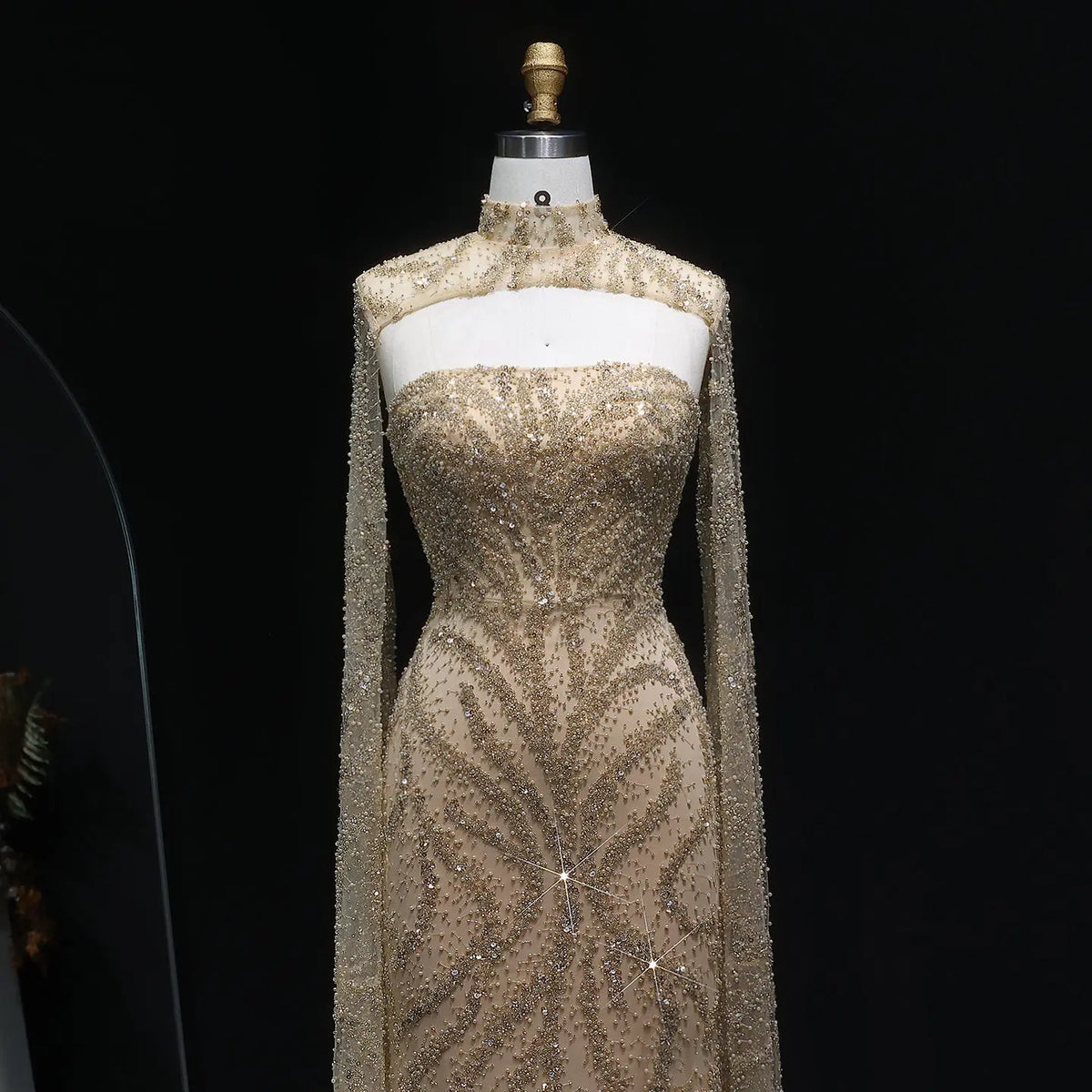 Glamorous Beaded Evening Dress with Flowing Cape Sleeves SS663 Silver Nude / 18 Glamorous Beaded Evening Dress with Flowing Cape Sleeves SS663 Silver Nude / 18