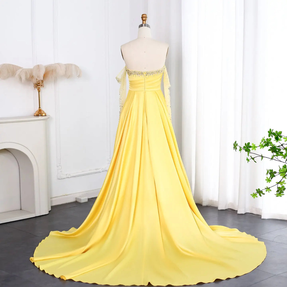 Final Sale Elegant Sweetheart Yellow Evening Dress with Gloves SS586 Final Sale Elegant Sweetheart Yellow Evening Dress with Gloves SS586