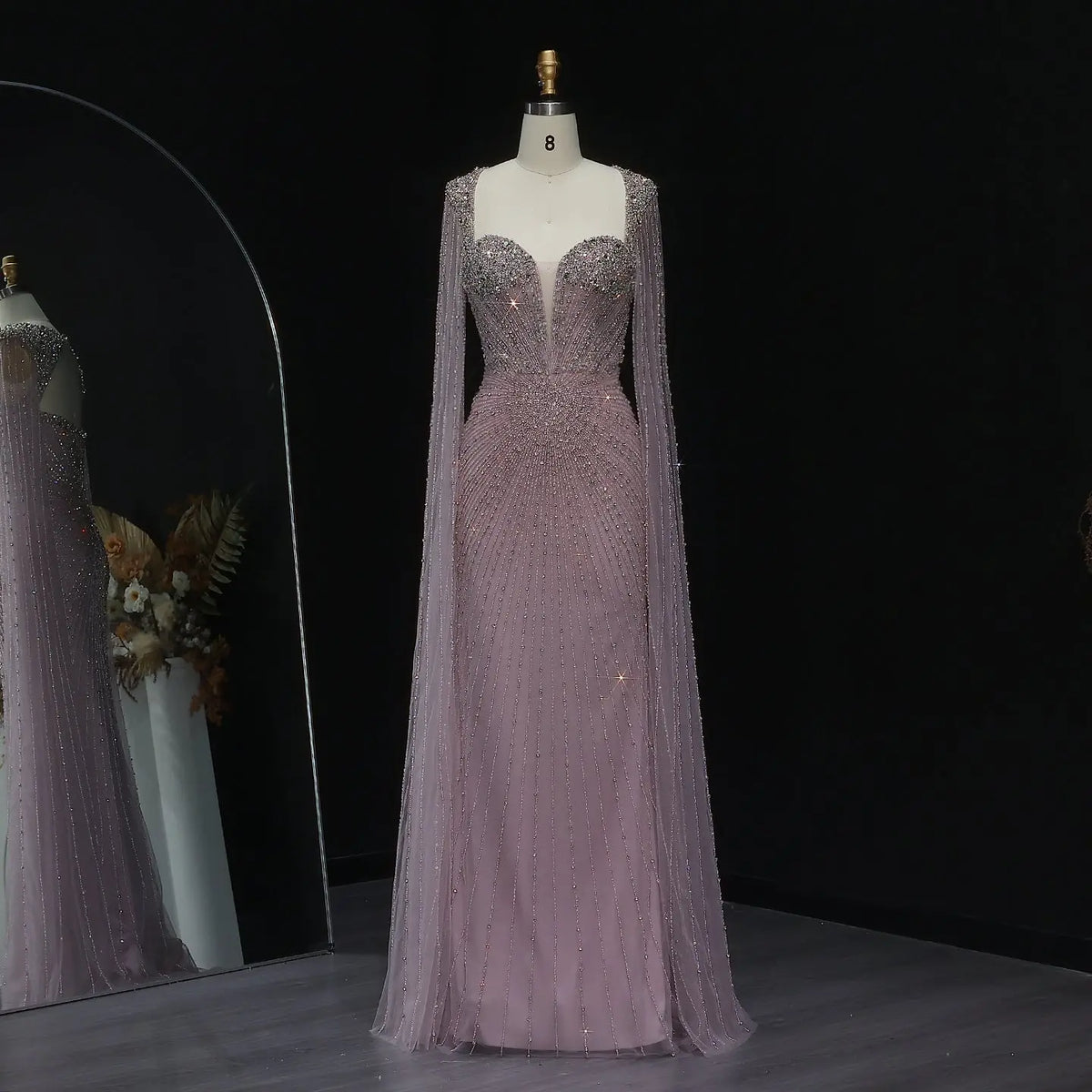 Sparkly Crystal Pink Evening Dress with Cape SS194 