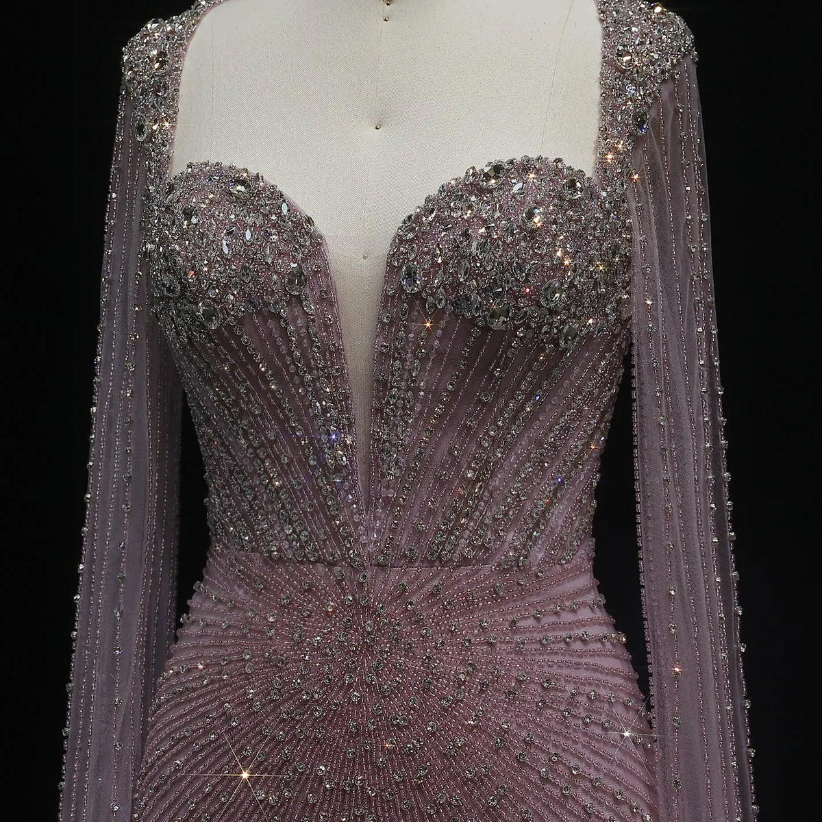 Sparkly Crystal Pink Evening Dress with Cape SS194 