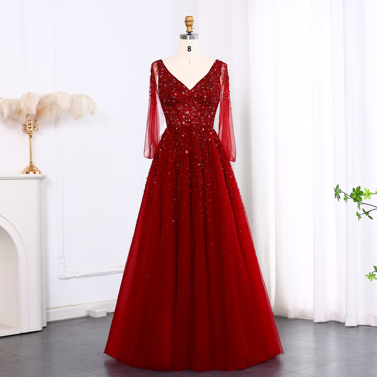 Luxury Beaded Wine Red Evening Dress SS583