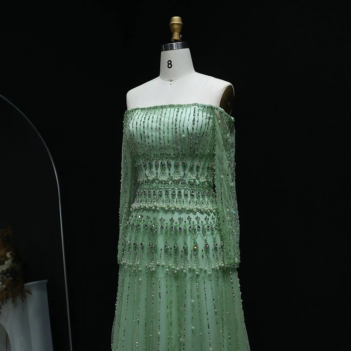Elegant Off Shoulder Sage Green Evening Dress SS588 - SHARONSAID Elegant Off Shoulder Sage Green Evening Dress SS588 - SHARONSAID