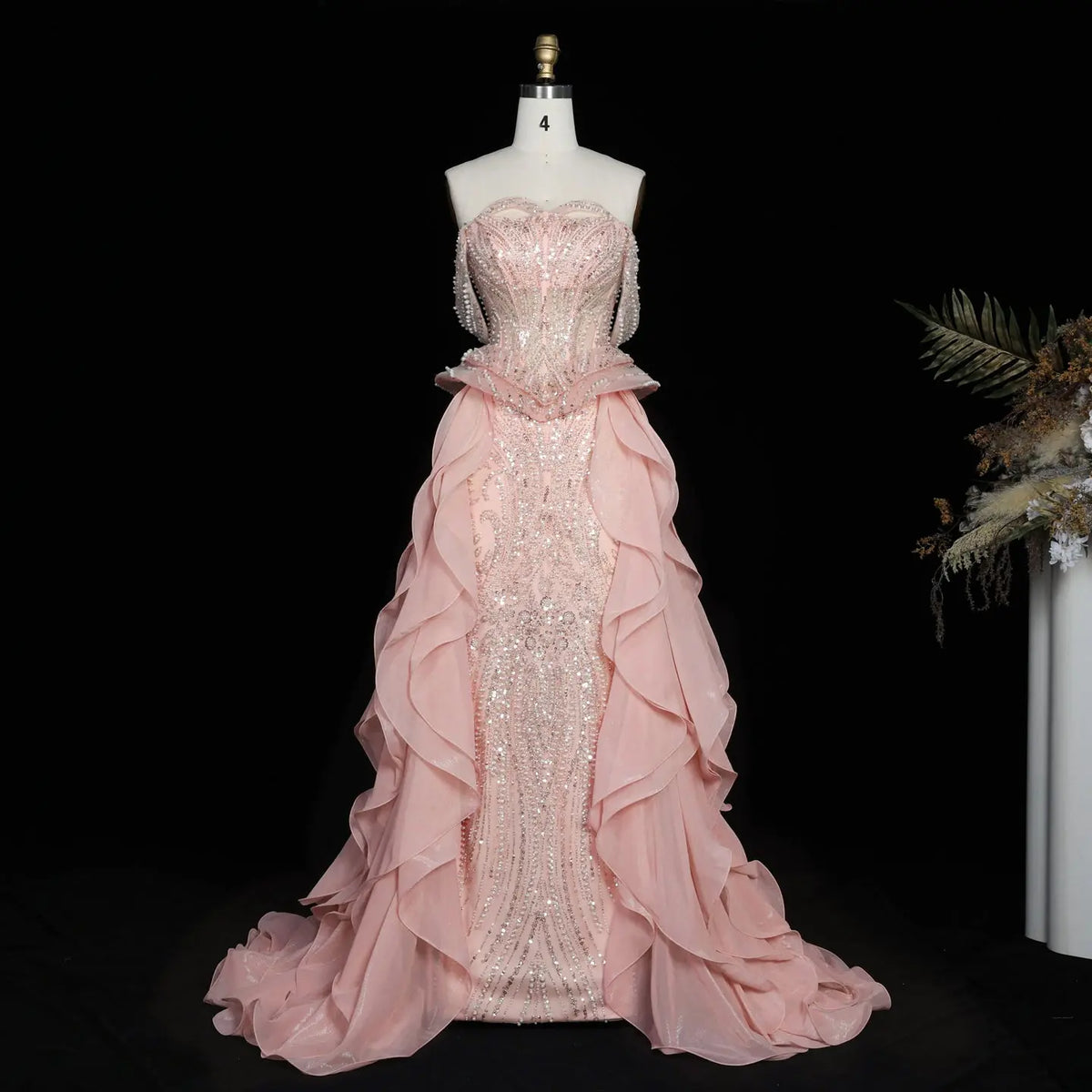 Pink Beaded Sweetheart Mermaid Evening Dress SS236