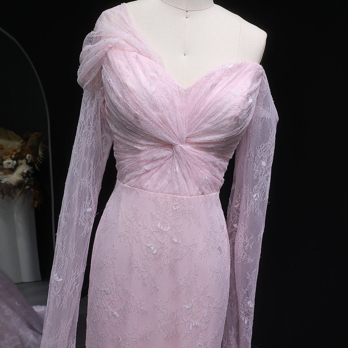 Purple Lace Mermaid Evening Dress with Cape Sleeves SF055