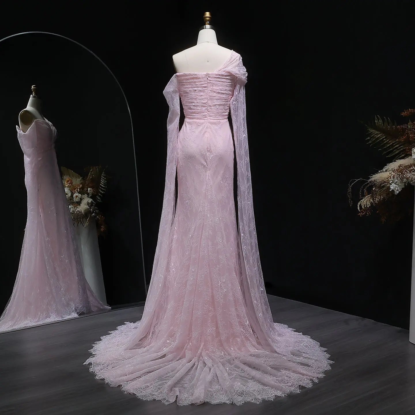Purple Lace Mermaid Evening Dress with Cape Sleeves SF055 - SHARONSAID