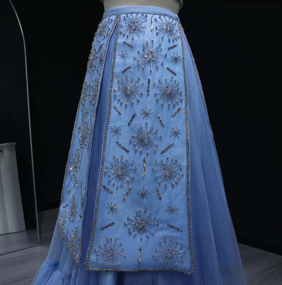 Luxury Blue Beaded 2 pieces Evening Dress with ruffles SS597