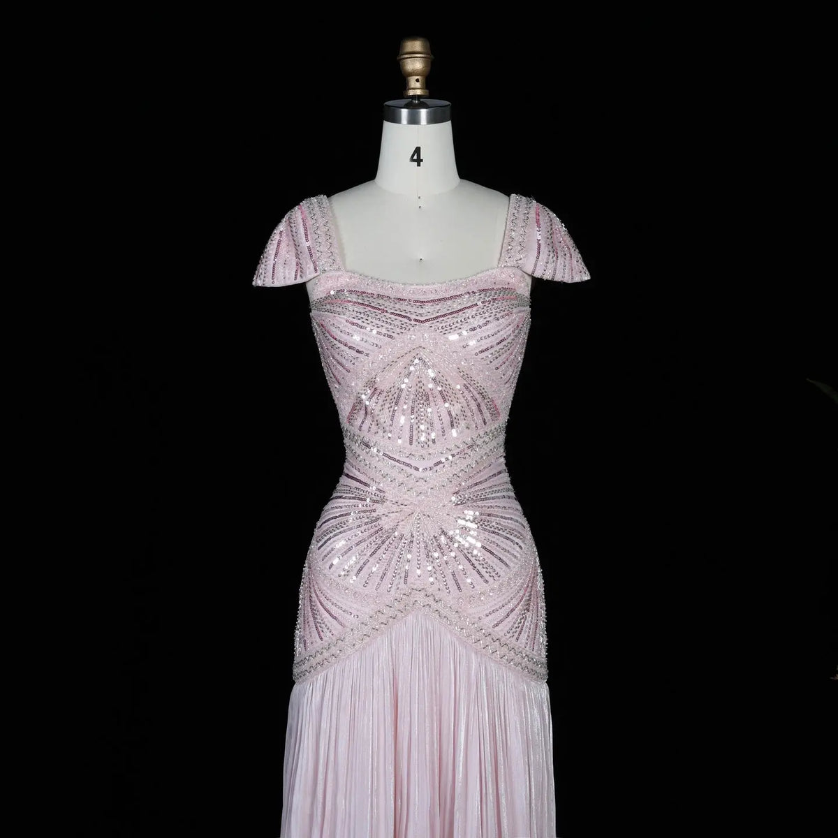 Rust Red Sequin Evening Gown Pleated Dress SS325-5