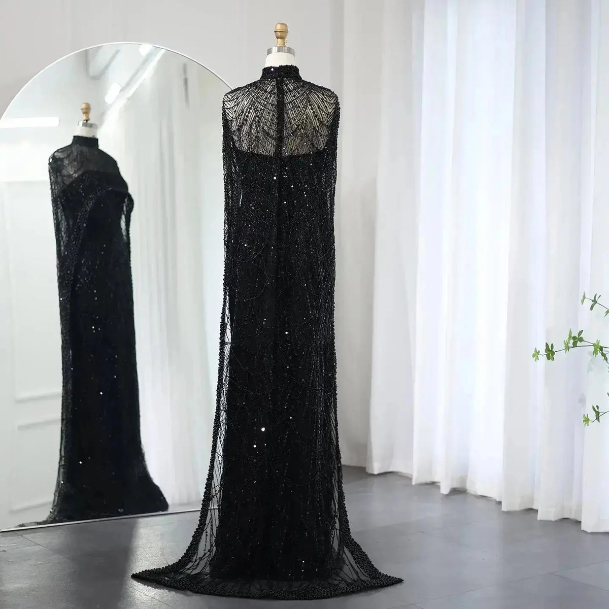 Luxury Pearls Champagne Evening Dress with Cape SS369 - SHARONSAID Luxury Pearls Champagne Evening Dress with Cape SS369 - SHARONSAID