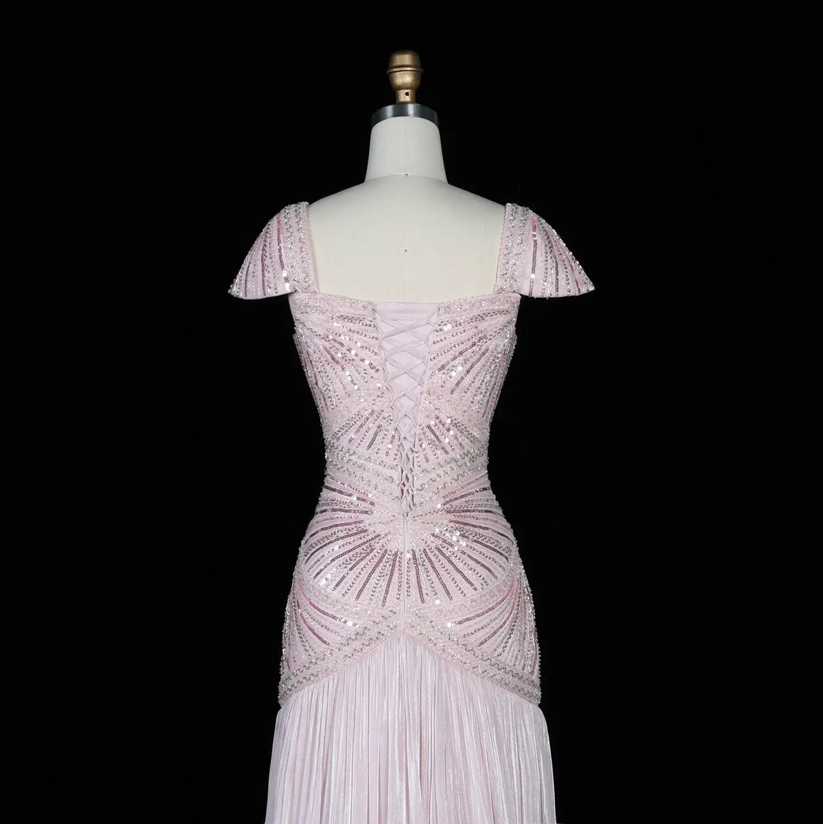 Rust Red Sequin Evening Gown Pleated Dress SS325-13