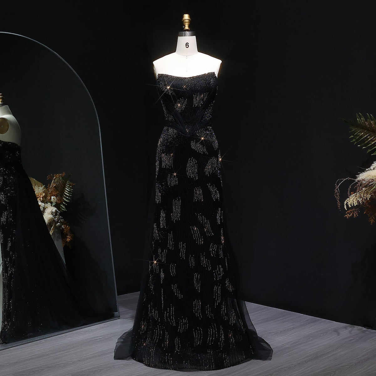 Luxury Beaded Pink Mermaid Evening Dress with Overskirt SS023