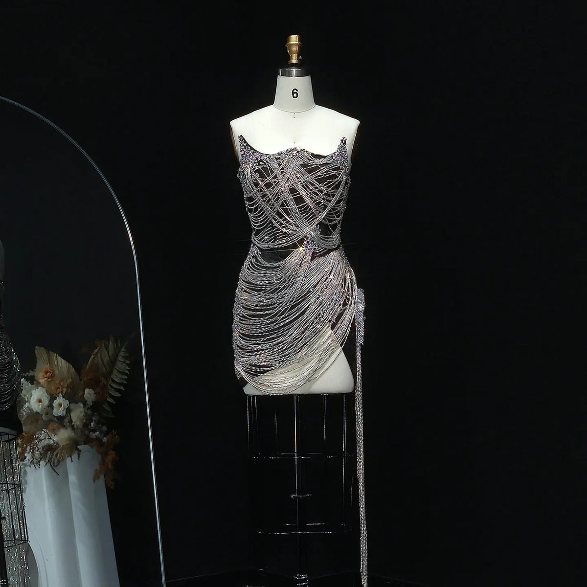Luxury Crystal Tassels Strapless Short Homecoming Dress RM012