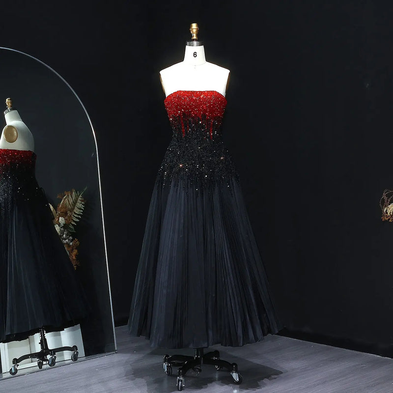 Luxury Beaded Black Green Strapless Evening Dress SS224 